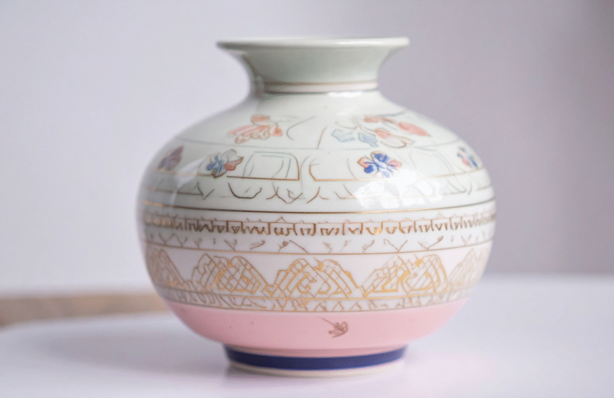11 Pastel Gold Bordered Ceramic Pot