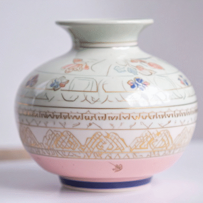 11 Pastel Gold Bordered Ceramic Pot