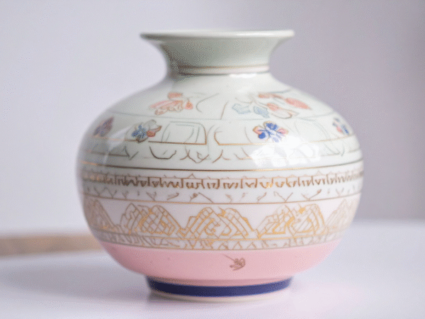 Pastel Gold Bordered Ceramic Pot