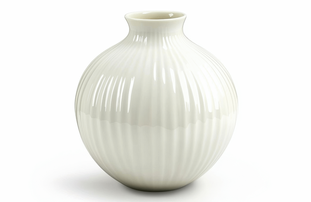 14 Glossy Ivory Ribbed Ceramic Pot
