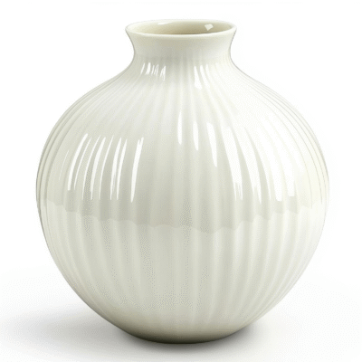 14 Glossy Ivory Ribbed Ceramic Pot