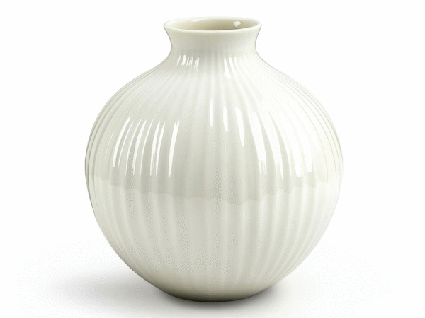 14 Glossy Ivory Ribbed Ceramic Pot