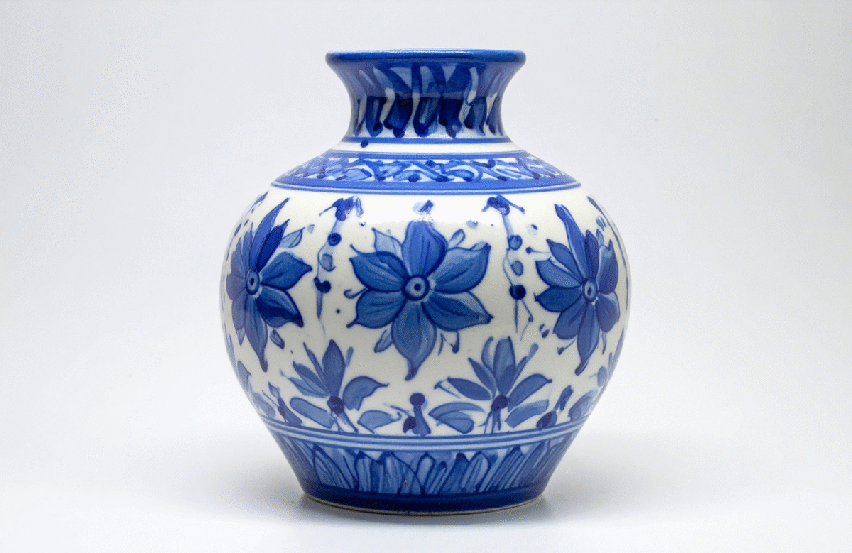 Blue Floral Gloss Ceramic Pot