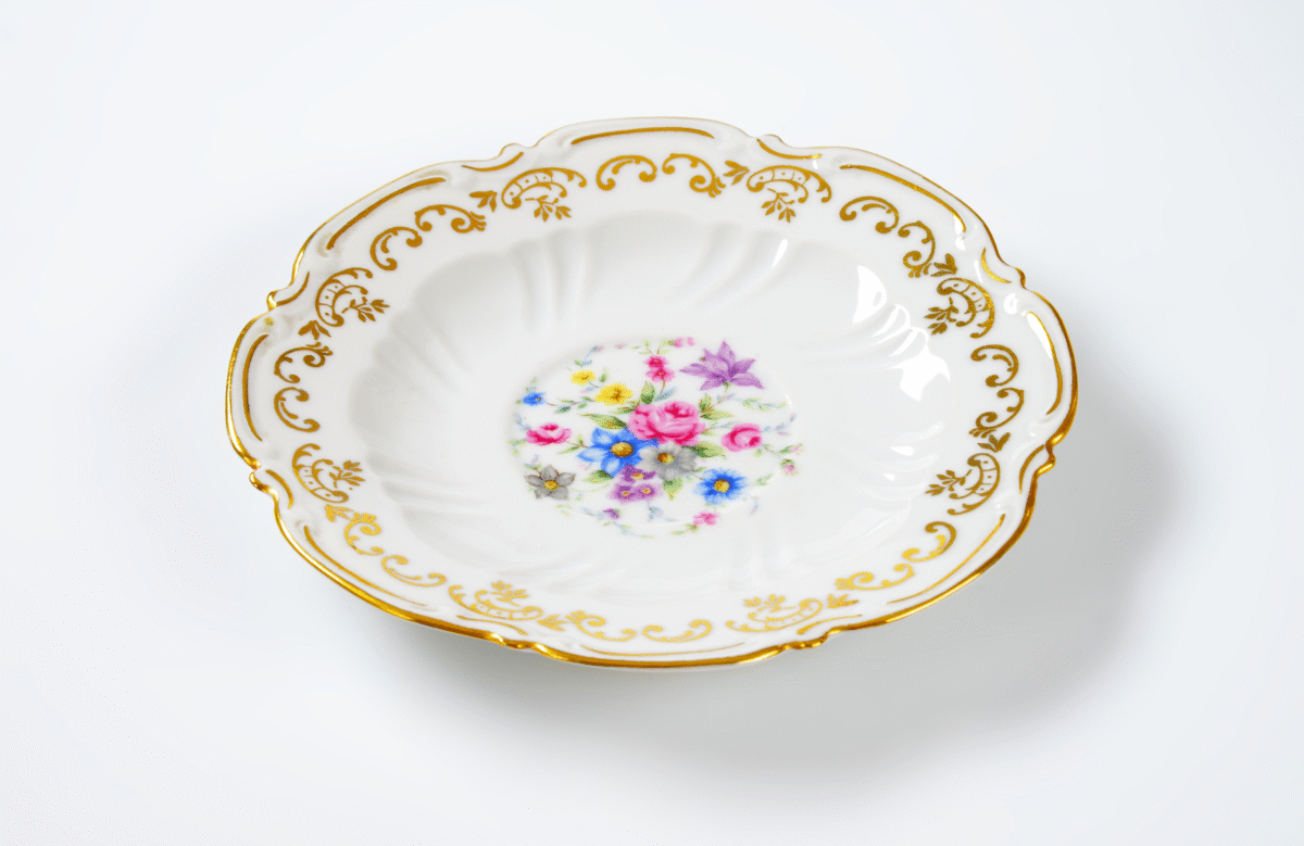 Floral Gold-Rim Porcelain Dessert Plate