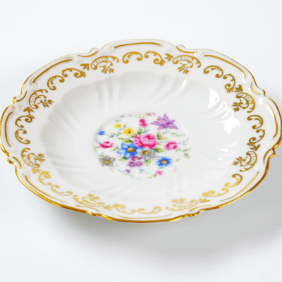 Floral Gold-Rim Porcelain Dessert Plate