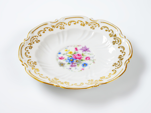 4 Floral Gold-Rim Porcelain Dessert Plate