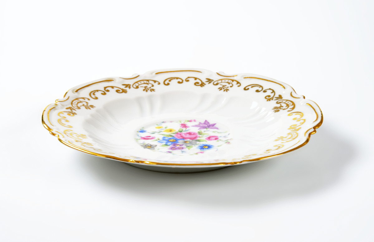 Floral Gold-Rim Porcelain Dessert Plate