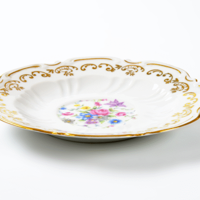Floral Gold-Rim Porcelain Dessert Plate